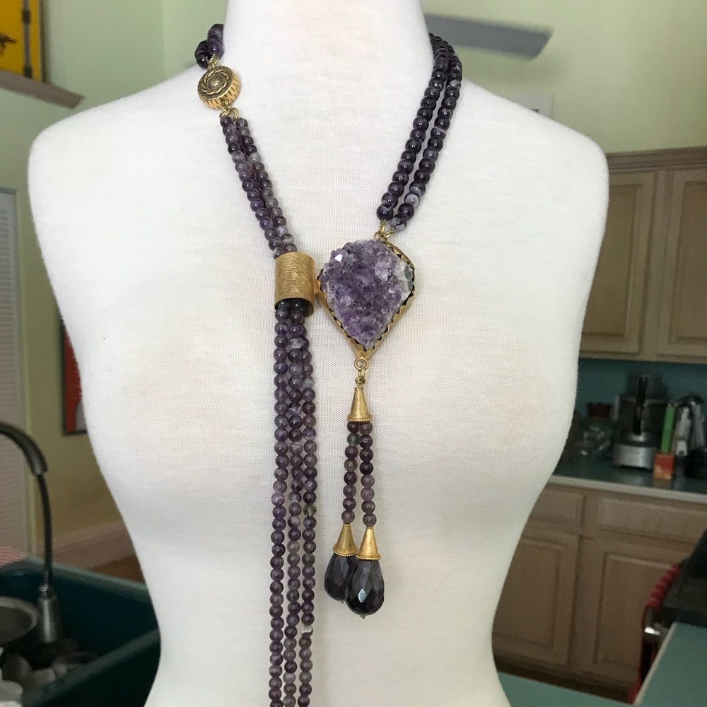 Amethyst/Druzy/Lariat w/Hamsa